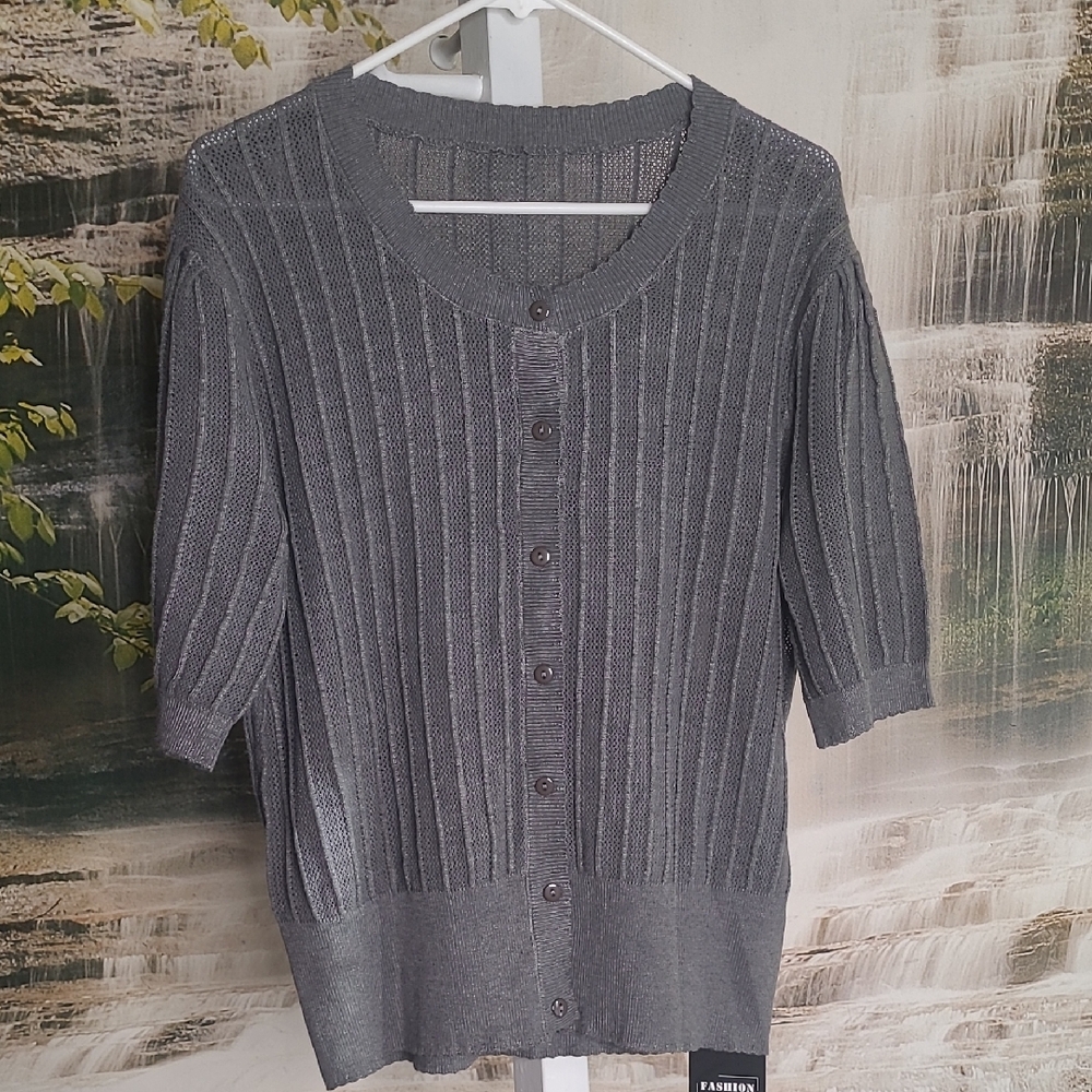 New with tags! Fashion Womens XL button up gray soft sheer preppy sweater